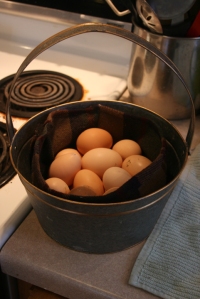upcycled to egg basket filled