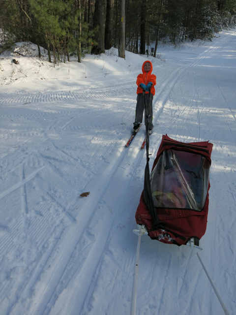 ski hill pulling sled